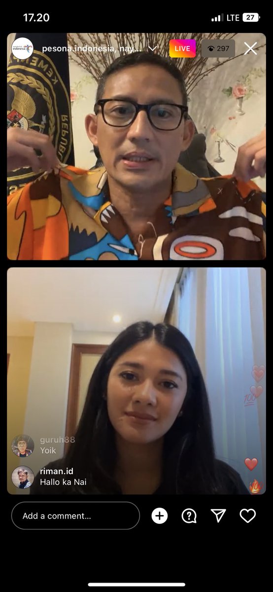 CasaSu's tweet photo. Indonesia Minister of Tourism and Creative Economy, @sandiuno, spotted using official @SuperlativeSS merch (Repus Shirt) on his Instagram Live! Proud🥺❤️‍🔥 https://t.co/RBA2kfF8zd