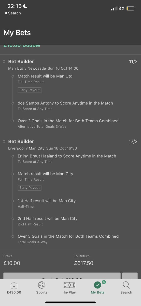 G4mblingGuru's tweet photo. Todays bet builder🧨

Haaland and Antony are on form right now 🔥

A rested Man City team👀👀

Man United vs Newcastle will be close both teams are good but Man Utd should edge it with home adv

Man City need no introducing a team on form vs a shaky liverpool side. https://t.co/3ssITIAivd