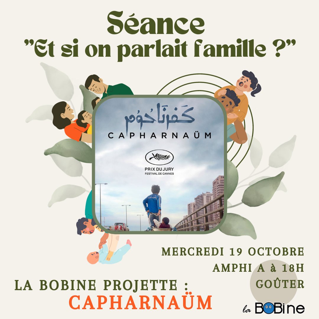 ✨ Séance “Et si on parlait famille ?” ✨ 

On se retrouve pour visionner Capharnaüm ce mercredi 19 octobre à 18h en amphi A 😉

Venez nombreux !!!