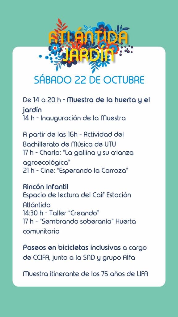 TurismoCanario's tweet photo. 🌺 IX EDICIÓN DE ATLÁNTIDA JARDÍN
En el mes aniversario de Atlántida llega la IX edición de #AtlántidaJardín con charlas, talleres, cine, muestras, paseos en bicicletas inclusivas y más.
🗓Sábado 22, de 14 a 20 hs.
🗓Domingo 23, de 12 a 20 hs.
📍Microcentro de #Atlántida https://t.co/byo7mv1G1a