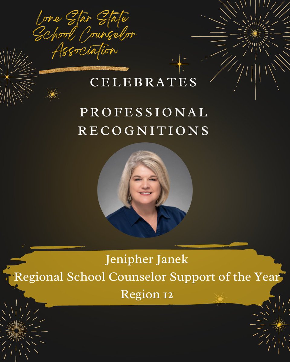 Texas! LSSSCA Professional Recognitions! We proudly announce our 2022 Regional School Counselor Support of the Year- Jenipher Janek! We thank you for your service to the school counseling profession and serving our students! Way to go! 🎉❤️