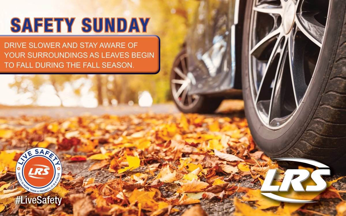LRSrecycles's tweet photo. As leaves begin to fall, wet leaves on the roadway can be very slippery. Leaves can also block traffic lines and other road markings. Ensuring to slow down and paying extra attention to the road is crucial when driving in the Fall. #LiveSafety https://t.co/ko095WbZcn