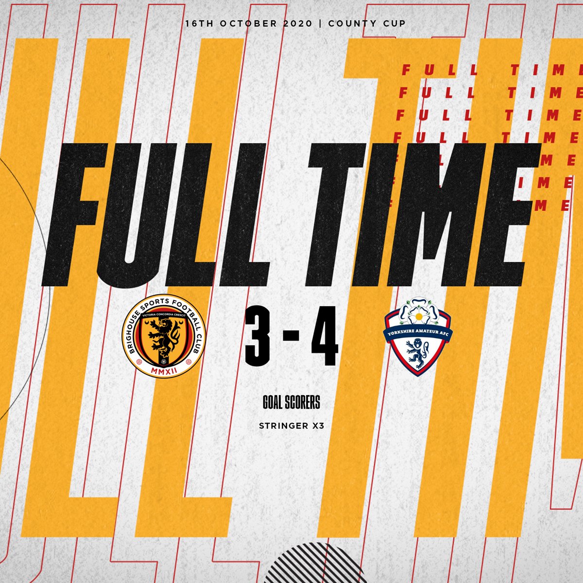 FULL TIME: Brighouse 3 - 4 Yorkshire Amateurs

The ladies battled well but just couldn’t find the equaliser at the end.

GOALS:
Stringer x 3

We return to FA cup action next week at home to Mersey Rail ⚽️

#BSFC #UpTheSports #Brighouse #OneTownOneCommunity #WomensFootball