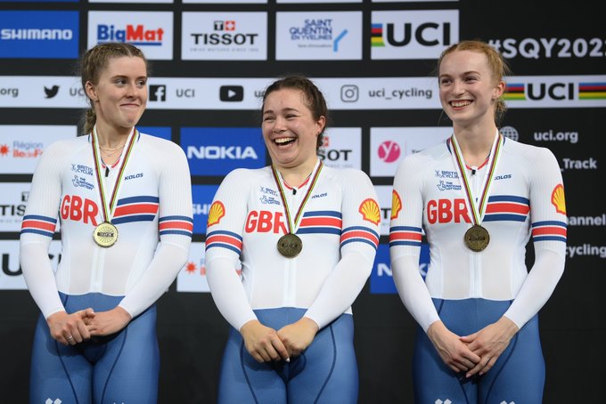 GB's women's team sprint laugh on the podium