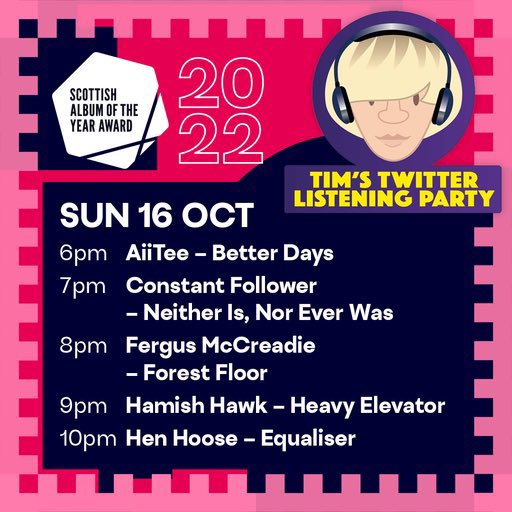 Today 10pm (🏴󠁧󠁢󠁳󠁣󠁴󠁿 time) @Hen_Hoose Equaliser As part of our @SAYaward Shortlist Listening Parties