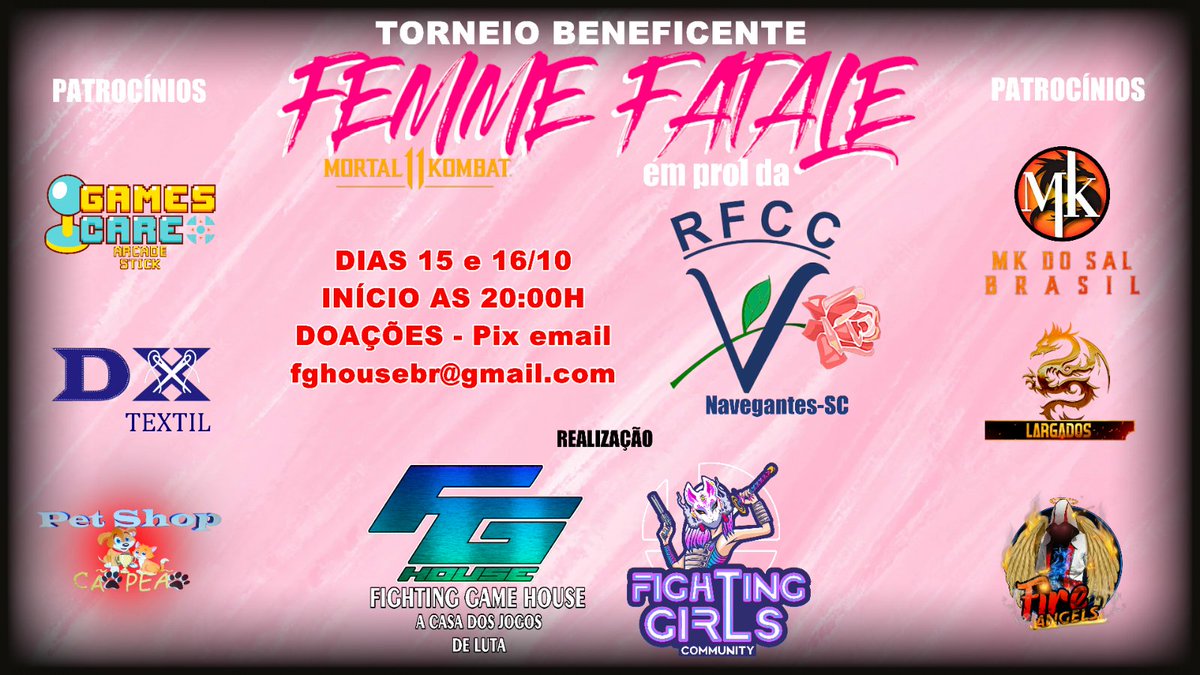 fghousebr's tweet photo. Hoje tem mais galera.
Torneio Beneficente Femme Fatale
Acompanhe e faça sua doação
https://t.co/PfZ4qKwWGq
Realização: 
@fghousebr
@fightingirlscbr
Patrocínio:
@GamesCareBr
@FireAngelsFGC
@brasil_mk
@LargadosM
DX Textil 
Pet Shop CÃOPEÃO https://t.co/KJPAKUKZw6