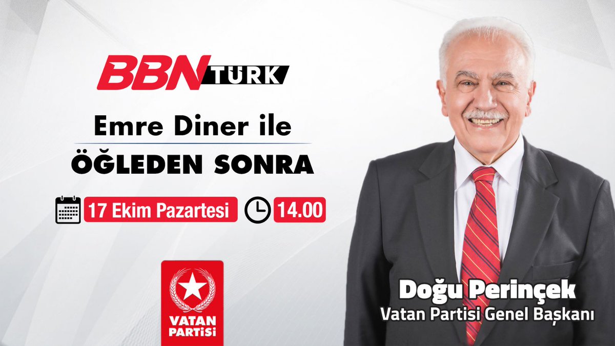 Yarın (17 Ekim) saat 14.00'da BBN Türk kanalında Emre Diner ile Öğleden Sonra programında gündeme dair soruları yanıtlayacağım.