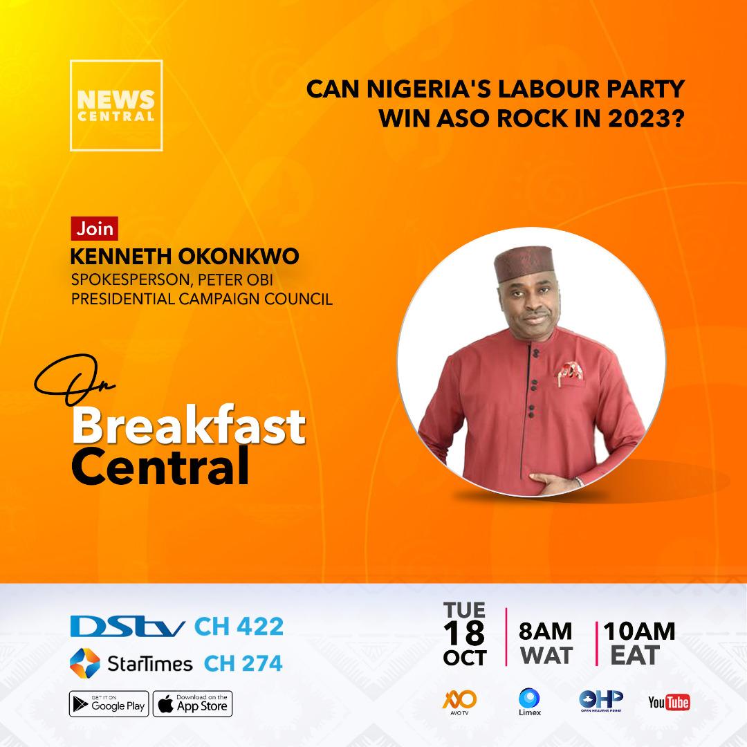 realkenokonkwo's tweet photo. Please tune in to NEWSCHANNEL DSTV CHANNEL 422 on Tuesday, 18th October, 2022 by 8am as Dr Kenneth Okonkwo analyses 2023 elections and current issues in the country. God bless you as you tune in https://t.co/pG4ENEdJtd https://t.co/c498cEu4Ld