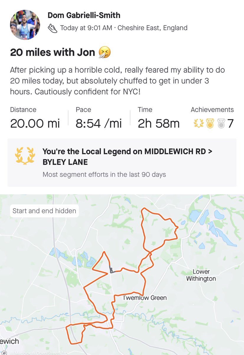 In 3 weeks I’m running the NYC marathon. My last big training run was today. 

I’d like to raise awareness for <a href="/RedAndWhiteXmas/">Red and White Christmas</a> - a collective effort from Stoke fans to raise money for 3 vital SOT charities. If you would like to donate you can here: justgiving.com/crowdfunding/r…