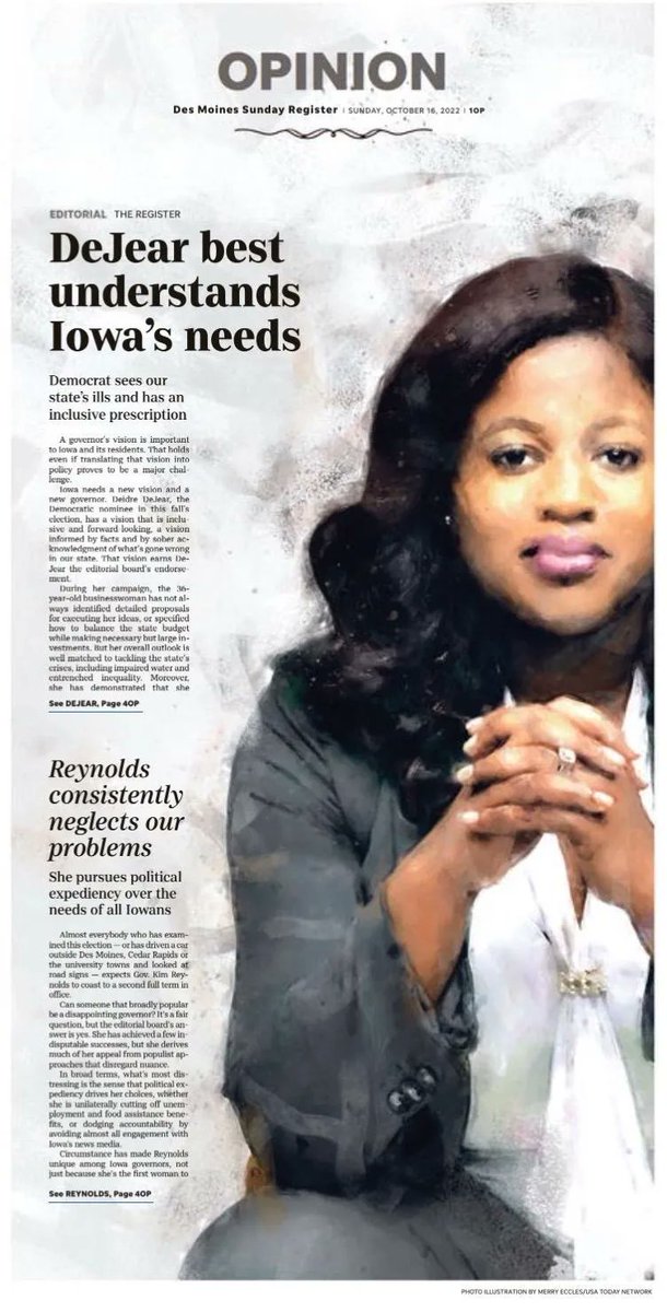 DeidreDeJear's tweet photo. #BREAKING: The @DMRegister Editorial Board has just endorsed our campaign!
Join us and chip in now to help us defeat Kim Reynolds: https://t.co/60dPvsCKaZ https://t.co/v0CsiXbXHm