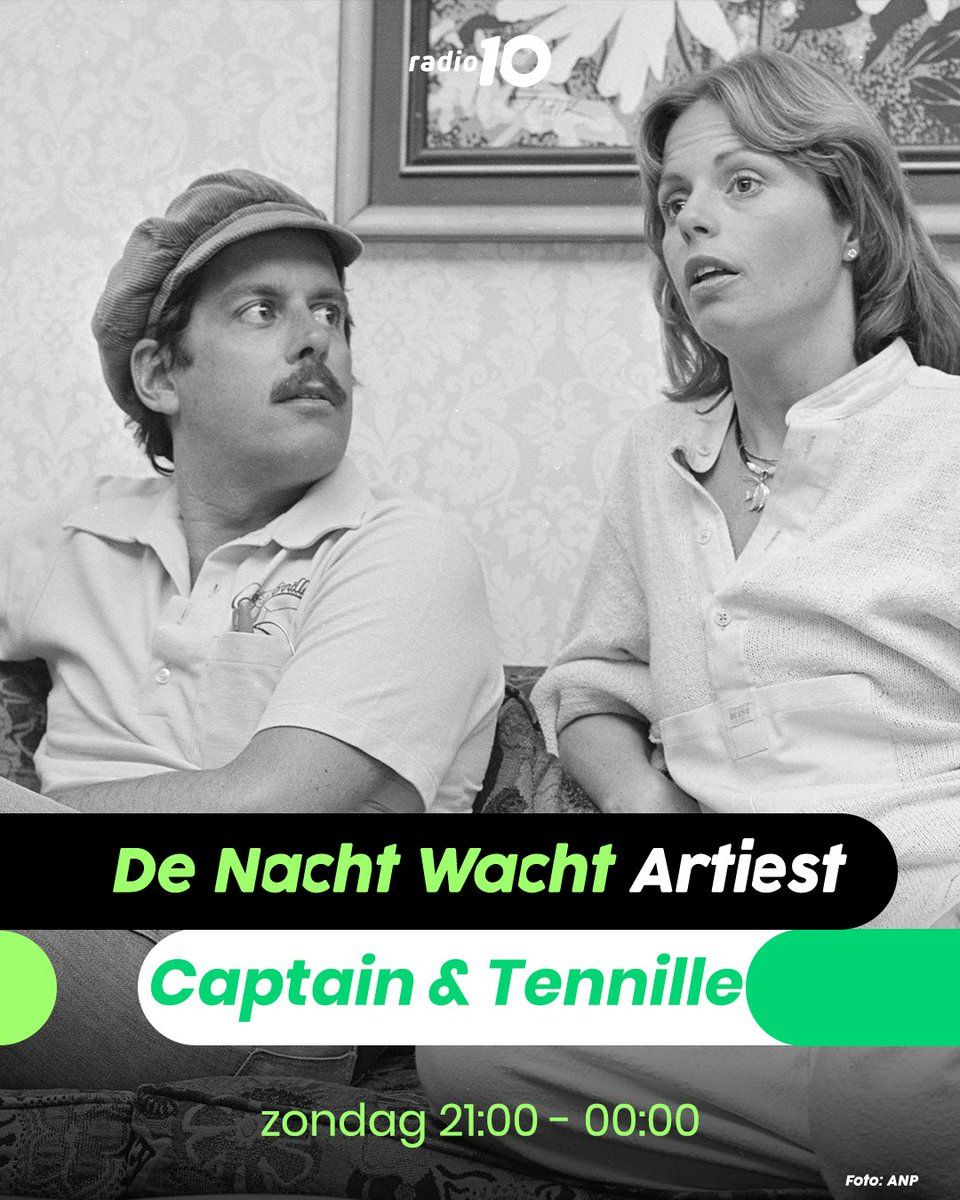 Vanavond is <a href="/RobVanSomeren/">Rob van Someren</a> er weer met prachtige De Nacht Wacht:
🎤 Artiest: Captain &amp; Tennille
🎸 Live Track: Laura Pausini 
🎬 Movie Track: uit ‘Coming To America'
🎶 Instrumental Track: Chas &amp; Dave
📨 Ingezonden Top3tjes! 
Luister je weer mee? 🤩
#deNachtWacht #radio10