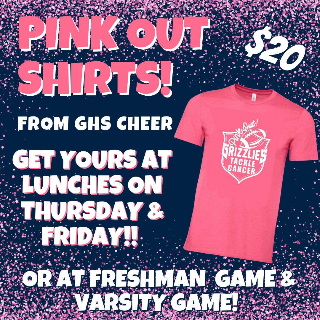 GrizzPit's tweet photo. Let’s PINK OUT the PIT! &amp; support @GlennGrizCheer 🏈🎀 it will also be our YOUTH night!@GlennYFCA @GlennGrizFB @ghsguardians https://t.co/I2pi5Z1lgH