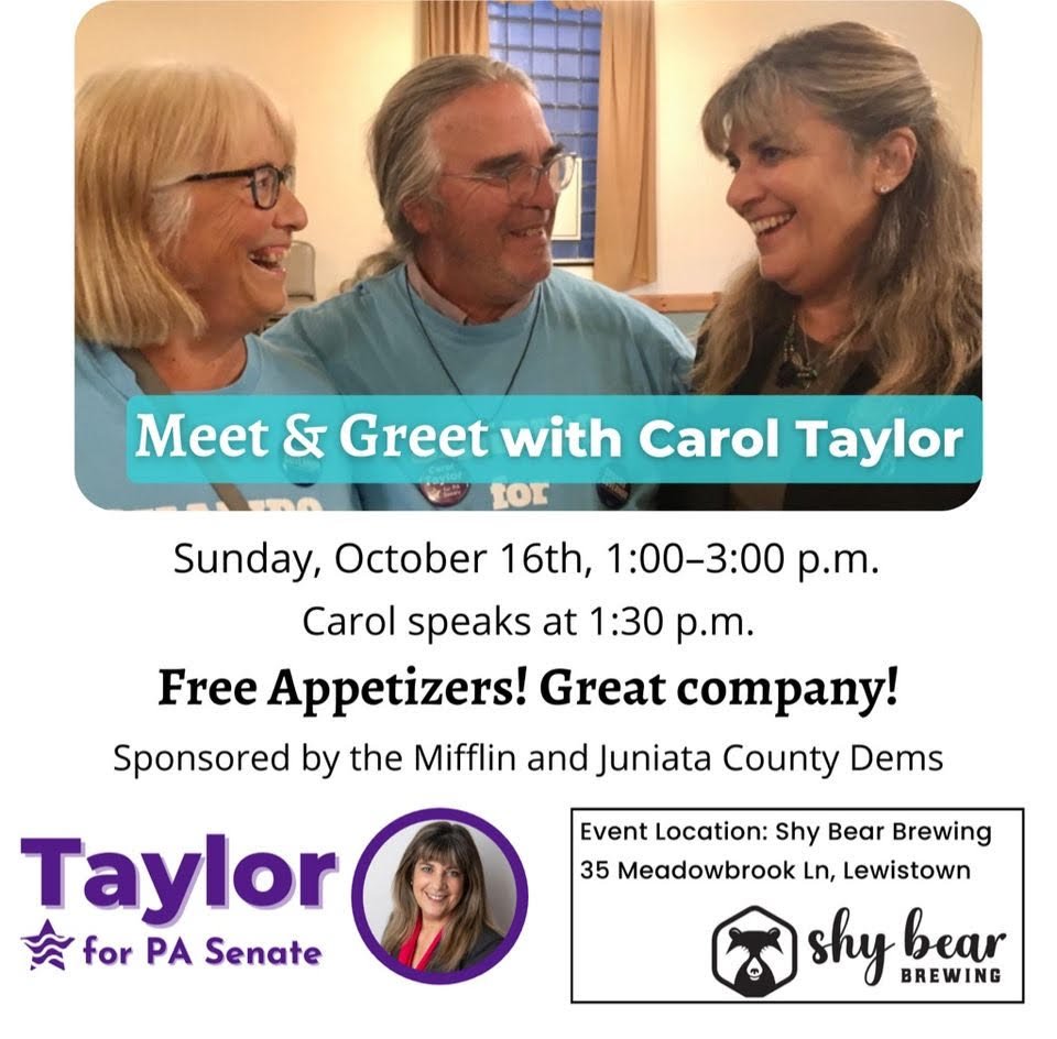CarolTaylor4PA's tweet photo. I'll be at the Shy Bear Brewing today! Thanks so much to the folks there for having me, and to the Mifflin and Juniata County Dems for their sponsorship. Stop by for the food, the good time, and to say hello!! https://t.co/h3UEGpw0DJ