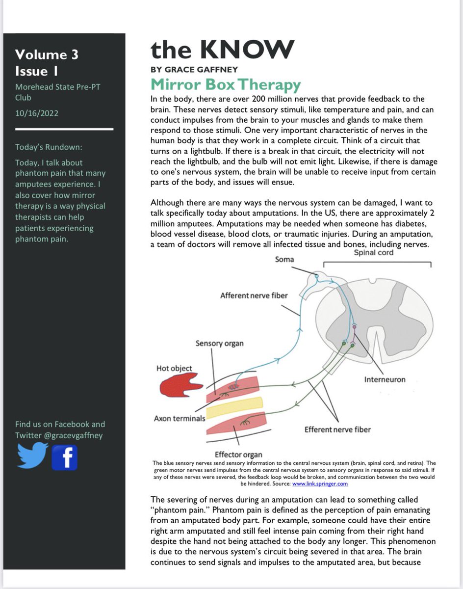 gracevgaffney's tweet photo. Today is the first issue of Volume 3! It’s a very interesting article about “phantom pain” and a mirror box that can help alleviate the pain! #theknow #physicaltherapy https://t.co/2mPXerN81Y