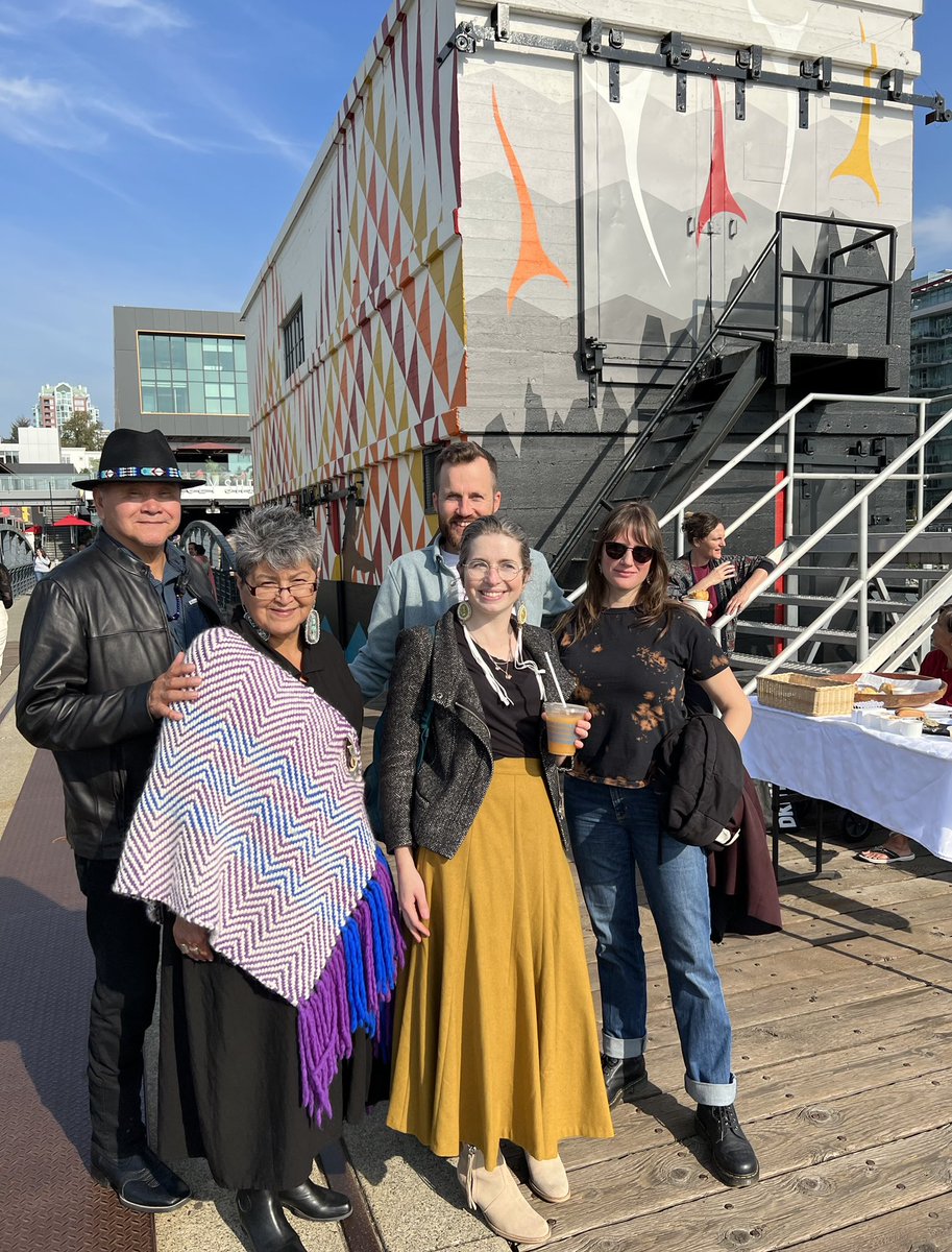 Van_Biennale's tweet photo. We were so thrilled to be invited to the official unveiling of the BLANKETING THE CITY V #mural, a wonderful collaboration amongst artists Debra Sparrow, Chief Janice George, Willard “Buddy” Joseph &amp; Angela George. 

@vanmuralfest 

#publicart #community https://t.co/h56KNtTZUa