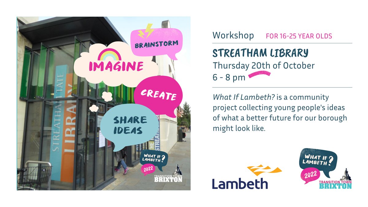 💭Positive thinking means focusing on improving what we love about Lambeth rather than only addressing the bad stuff. Positive thinking inspires us to take action. So join us on Thursday in @streathamlib to discuss what we can improve to make Lambeth fairer and more sustainable.