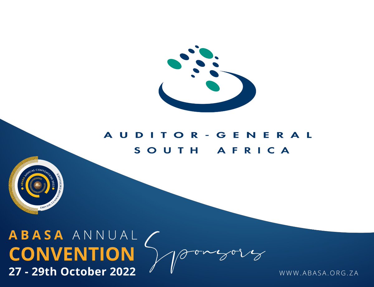 ABASA_National's tweet photo. Sponsor announcement:
We are proud to announce Auditor-General South Africa as our Past Presidents Dinner sponsor, as a headline sponsor. We look forward to hosting you from the 27-29th of October 2022.
#ABASA37 #abasanationalconventon #proudlyabasa #theflagshipevent https://t.co/Q8i9SbSCbl