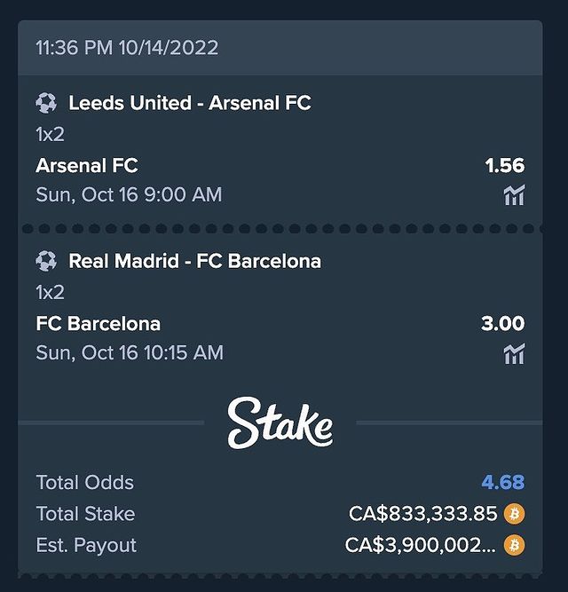episodessports's tweet photo. Drake has placed a massive bet of €617,467 on Arsenal and Barça to win today against Leeds and Real Madrid. If he wins the bet, he will earn €2.890 million.❗❗

Oof💨💨

#BarcaMadrid #ElClasico #Drake #arsenal #LEDARS https://t.co/YoHl0K5D1d