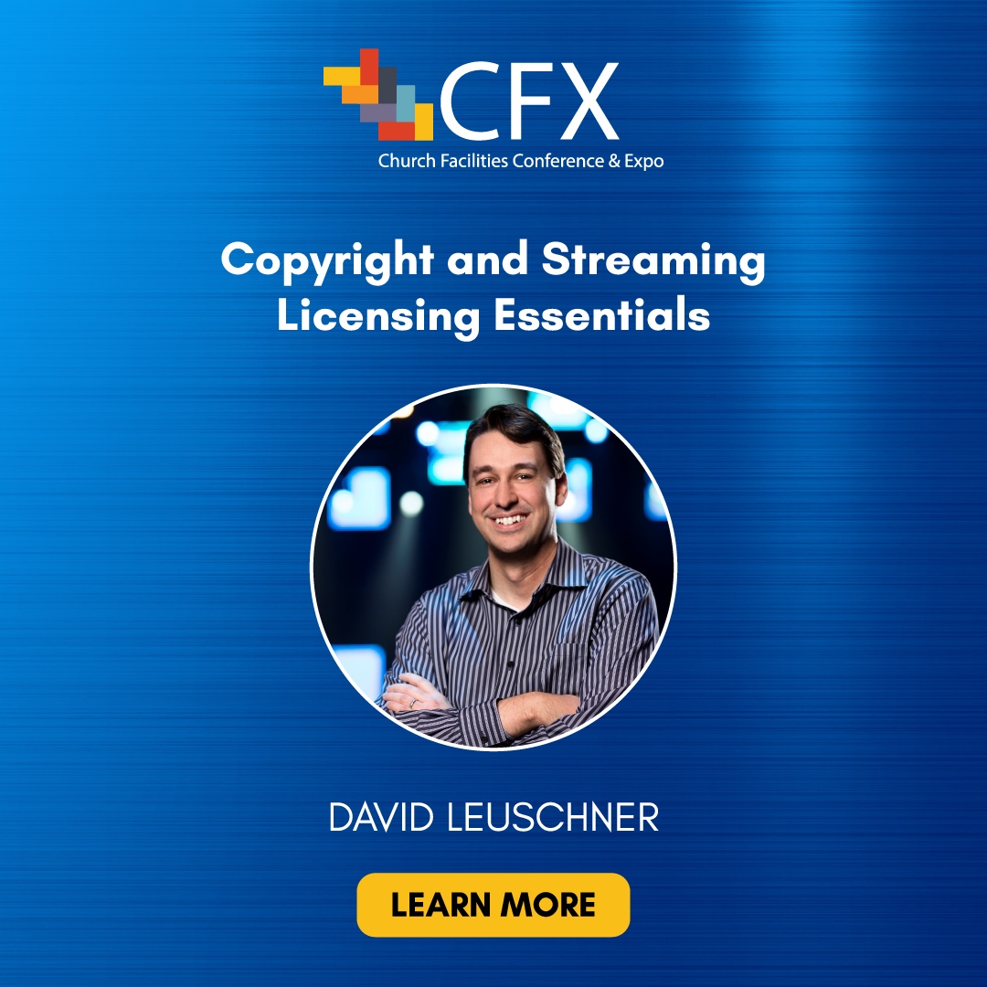 DavidLeuschner's tweet photo. I'm speaking at CFX on Copyrights and Streaming! You don't want to miss out. Be sure to register today! https://t.co/88VgETyOCy #churchfacilitiesexpo #liveproduction #technicalarts #worshipproduction #leadership #audio #video #lighting #churchproduction @church_expo https://t.co/jLAPFALXaR