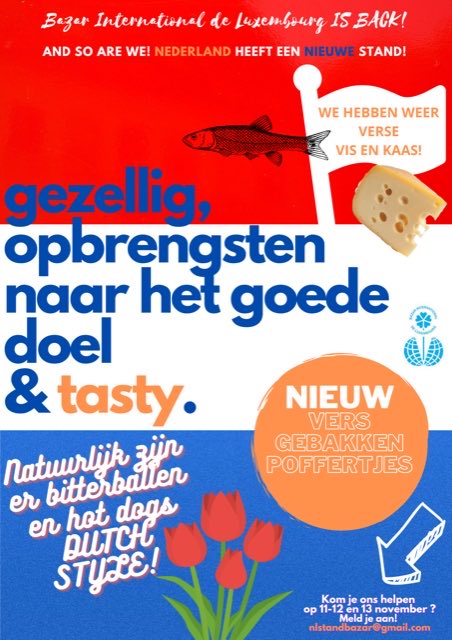 BitterBallenLux's tweet photo. Kom helpen bij de #Nederlandse stand op #BazarInternationalDeLuxembourg op 11, 12 of 13 november!

#Bitterballen #Luxemburg #VerseVis #Kaas https://t.co/WFL0ckxgcE