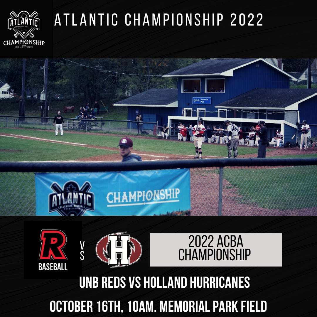 What it all comes down to. UNB Reds vs Holland Hurricanes matchup against each other for the Atlantic Collegiate Baseball Championship. 🏆⚾️
Their round robin matchup saw UNB take it 2-1. Should be another exciting matchup this morning. Good Luck to both