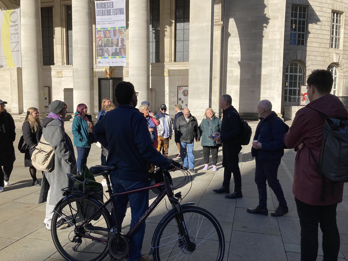 McrLitFest's tweet photo. Big thanks to @JonathSchofield & @MCRCityofLit for inviting our #CitiesUntold writers & other guests on this morning’s fascinating literary tour of @OxRdMcr And for the blue sky 😎 https://t.co/ysPePxbfoX
