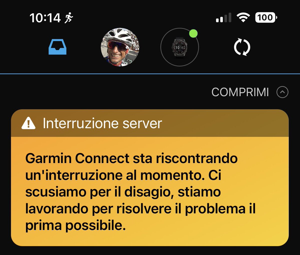 lucagandolfi's tweet photo. #GarminConnect è down da diverse ore, anche #garminexpress non funziona. #garmin muovetevi a risolvere il problema #beatyesterday https://t.co/TISp5a9ajA