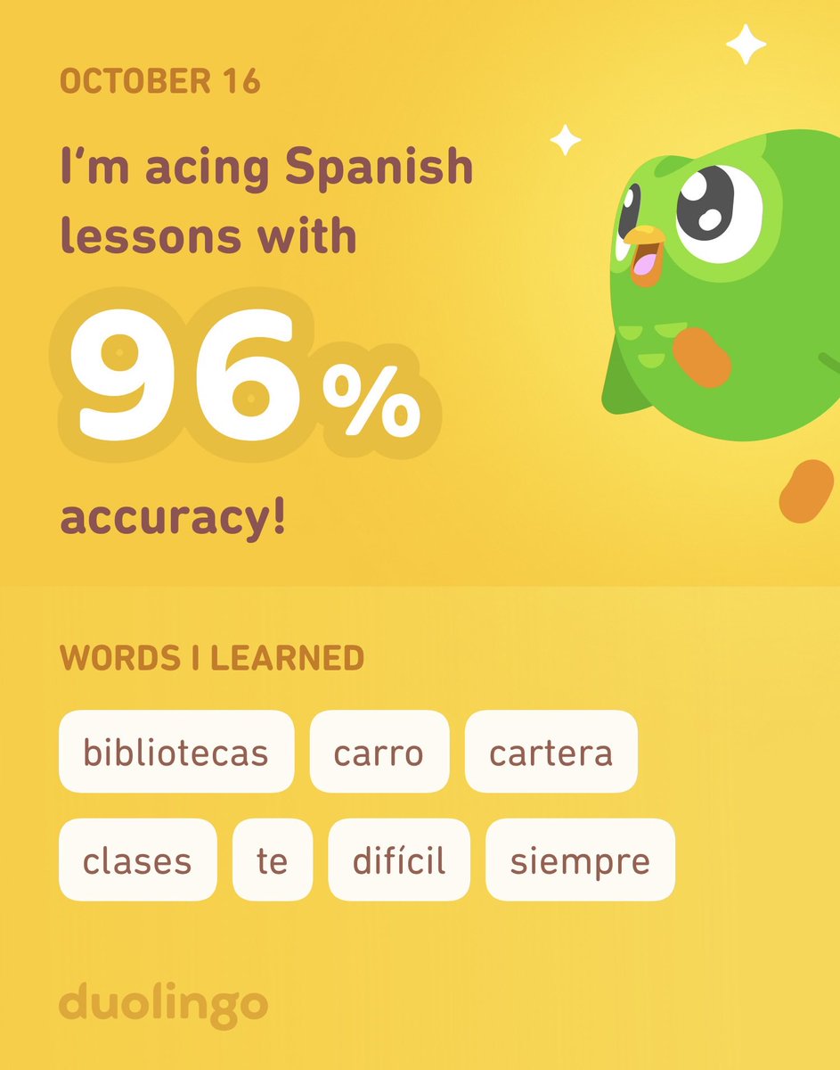 katiedfries's tweet photo. I’m learning Spanish on Duolingo! It’s free, fun, and effective. https://t.co/ck2kSBaRmZ