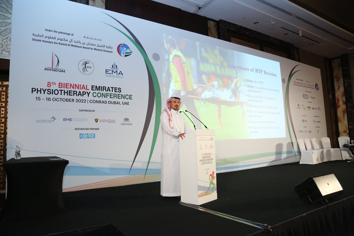 Emirates_Physio's tweet photo. @Qassim_Muaidi delivered an amazing Keynote Lecture, Return to Play Post Sports Injury Rehabilitation, the point in recovery after an injury or surgery when an athlete can participate in their sport or activity at a level similar to that before the injury or surgery

#EPC22 https://t.co/GZvrZ2IMFD