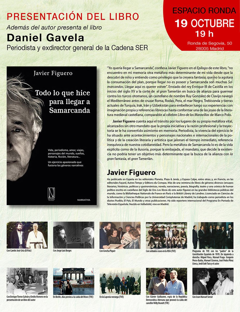 Presentación del libro 19 de octubre a las 19 h Espacio Ronda. Madrid:
Todo lo que hice para llegar a Samarcanda