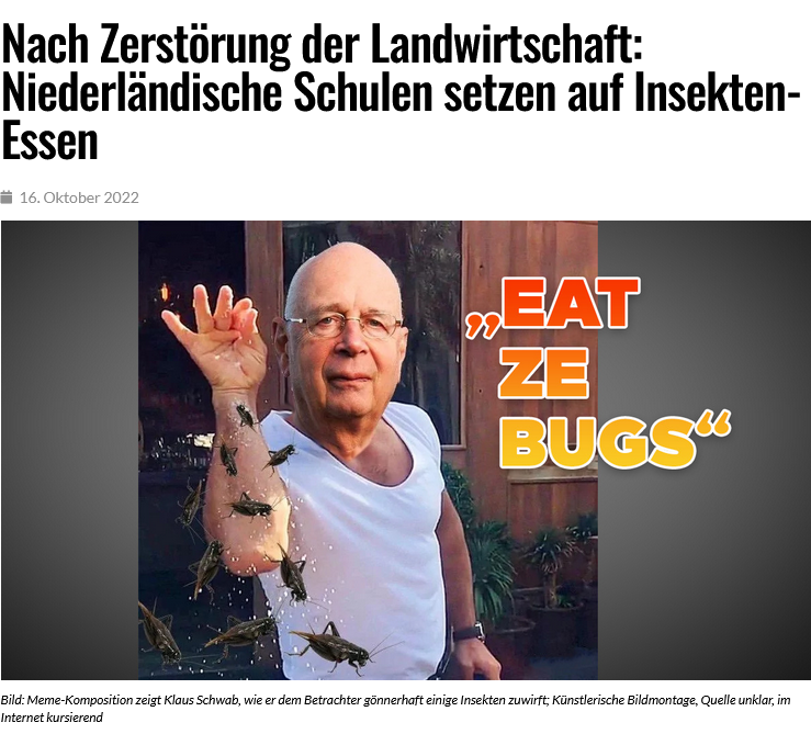 dieBasis_Hunte's tweet photo. #EatZeBugs  #Klaus #Schwab #WEF #Insekten #Transformation #GrosseTransformation

#Niederlande sind ein Testgebiet für den #GreatReset, der von Schwabs “#Weltwirtschaftsforum” Dort wird die Ernährung der Menschen auf Insekten umgestellt. 

https://t.co/fX2VT7Xcnn https://t.co/QSPYQjkAMw
