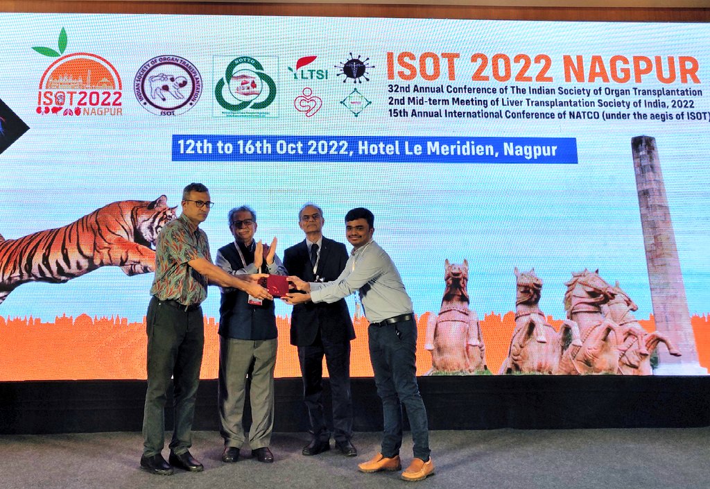 Award winning mini-oral presentation at #ISOT2022Nagpur. 'A Study of Long-Term Outcome of Mycophenolate dose modulation in renal allograft recipients With SARS CoV2 Infection During COVID-19 Pandemic' #SGPGI #JeyakumarMeyyappan