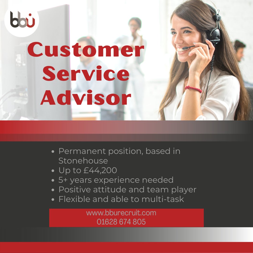 *Customer Service position available*
🔔 Permanent
🔔 Stonehouse, Gloucestershire
🔔 Strong organisational and problem-solving skills needed
Click here for more info ➡️ bburecruit.com/jobs/customer-…
⚫️ ⚪️ 🔴 
#customerservice #bbu #stonehouse