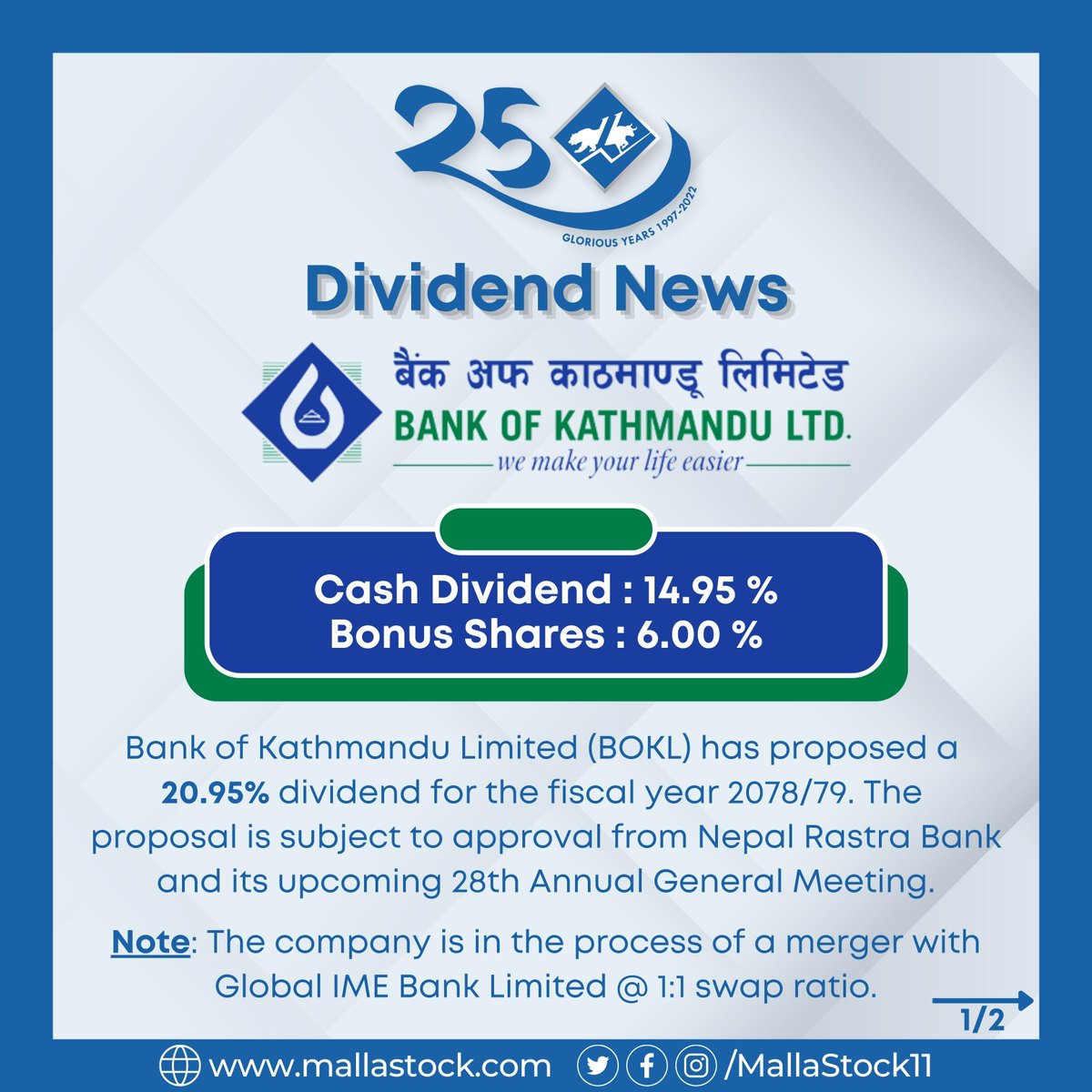 MallaStock11's tweet photo. Bank of Kathmandu Ltd. Proposed Dividend for FY 2078/79.
#MallaStock11 #NEPSE #Dividend #BOKL https://t.co/ShJv5fendo