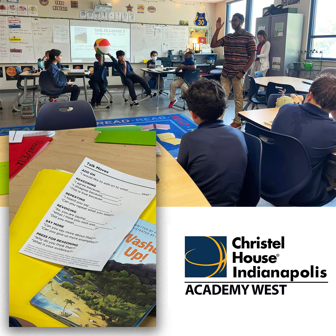 ChristelHouse's tweet photo. 🦅 Students' in Mr. Curry's class at @ChristelHouseA West in Indianapolis use “Talk Moves” to discuss a text they are reading. "Talk Moves" are discussion strategies that promote participation. Students are engaged and ready to learn! #expertteachermoves #WeLiveToLearn https://t.co/Z0KC7K9a3o
