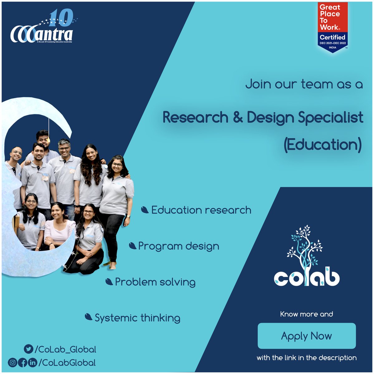 CoLab_Global's tweet photo. An opportunity work in building #EvidenceInEducation
Do you have prior research experience and passionate to work in education sector?
Apply now to join us as a 'Research and Design Specialist (Education)' - https://t.co/xYlLsyH8XT
#RecruitingNow
#CoLabSpace
#CoLabGlobal https://t.co/UY1gHx4yVt