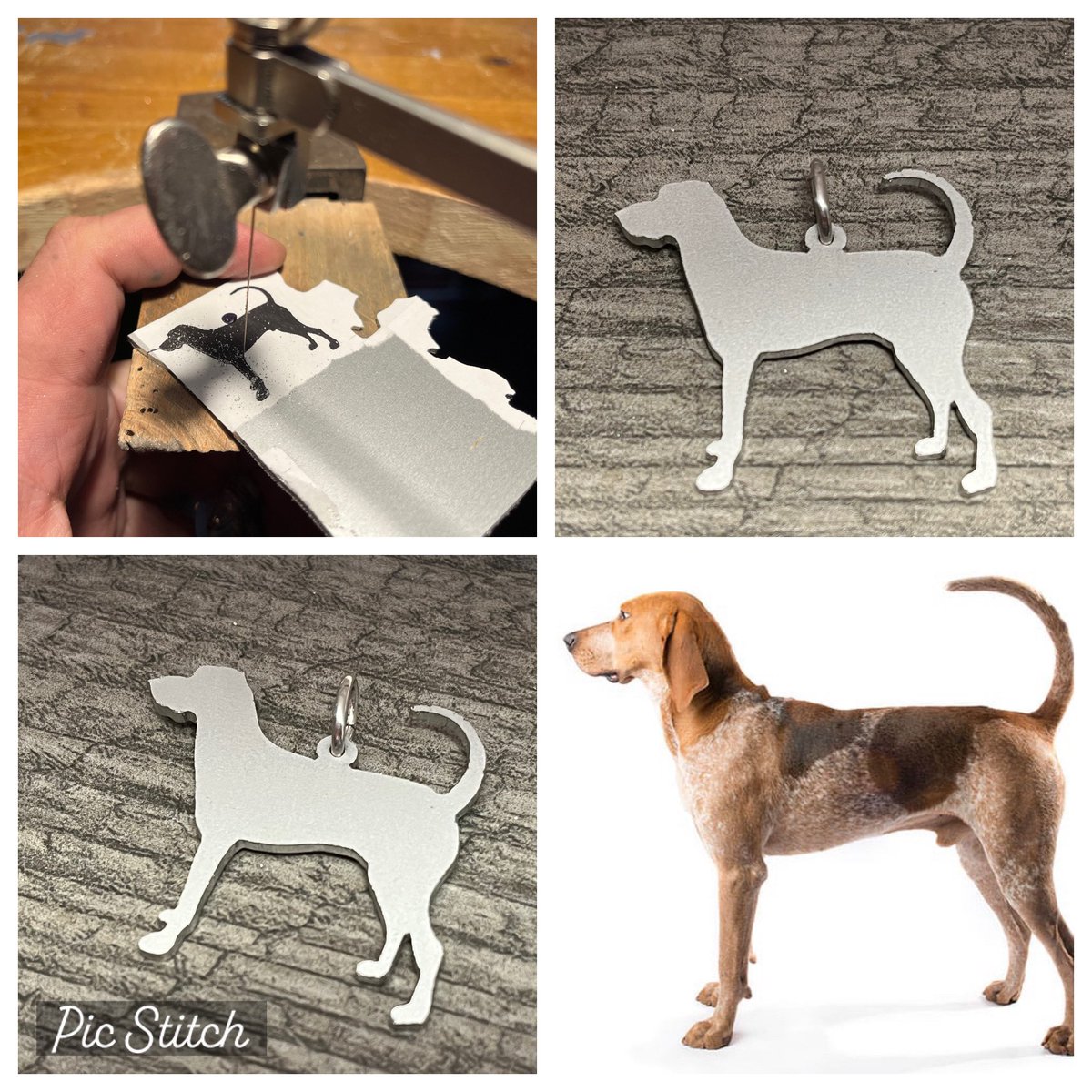 Draw_It_Make_It's tweet photo. At the bench making a coonhound pendant I can also do custom ones from a picture of your furry friend https://t.co/gyt0SrPc0P