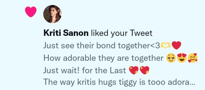 kritiger__jassi's tweet photo. My Hands are shaking!!!! Can't have words to describe my happiness💖 now 😭🥺
Kriti liked my tweet 😱☠️😳 thank you sooo much kriti 🤗❤ 
This is the biggest thing happened in my life. You're are the Besttt idol!!!!! Love you soooo much kriti 
Glad you liked this video✨🤗❤ https://t.co/ujhoPSLAod