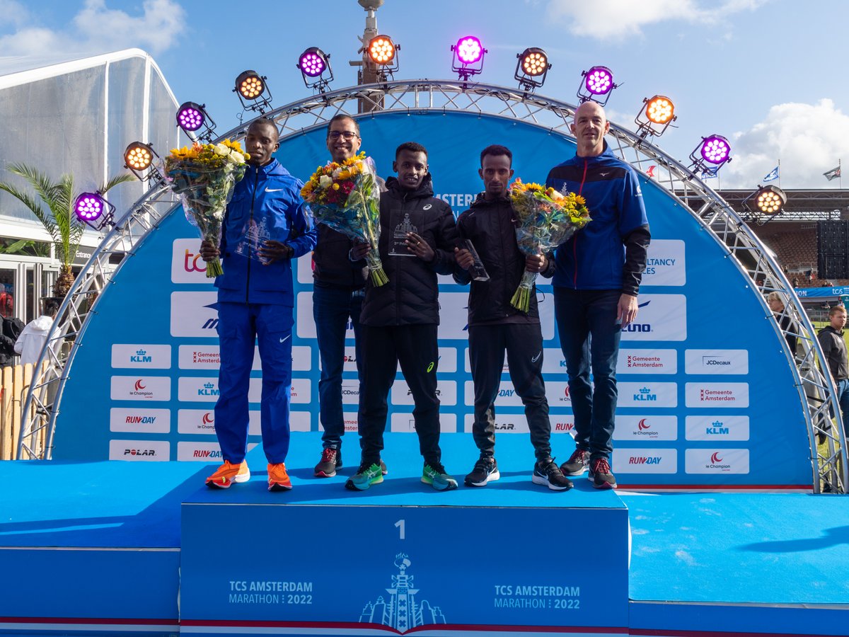 TCS_Europe's tweet photo. A superb day so far, here's how the podiums look.

In the men's race...
🥇 Tsegaye Getachew
🥈 Titus Kipruto
🥉 Bazezew Asmare
And in the women's race...
🥇 Almaz Ayana
🥈 Genzebe Dibaba
🥉 Tsehay Gemechu

Congratulations on an incredible achievement
#BeliefRunsAmsterdam #TCSAM22 https://t.co/HesQXcsGK2