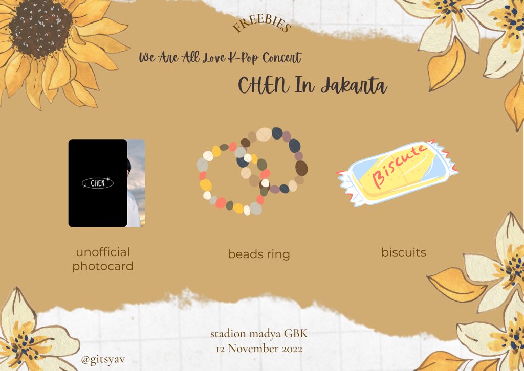 gitsyav's tweet photo. 🌻WE ARE ALL LOVE K-POP CONCERT🌻
FREEBIES FOR EXO-L AND CHEN STAN
by me @gitsyav

🗓 12 November 2022
📍 Stadion Madya GBK
🎟 LIMITED and SHOW ME YOUR TICKET at Venue
🕰 TBA

#LetsLove_Indonesia #EXO_CHEN  #weareoneEXO @weareoneEXO https://t.co/Kik1qFW9h4