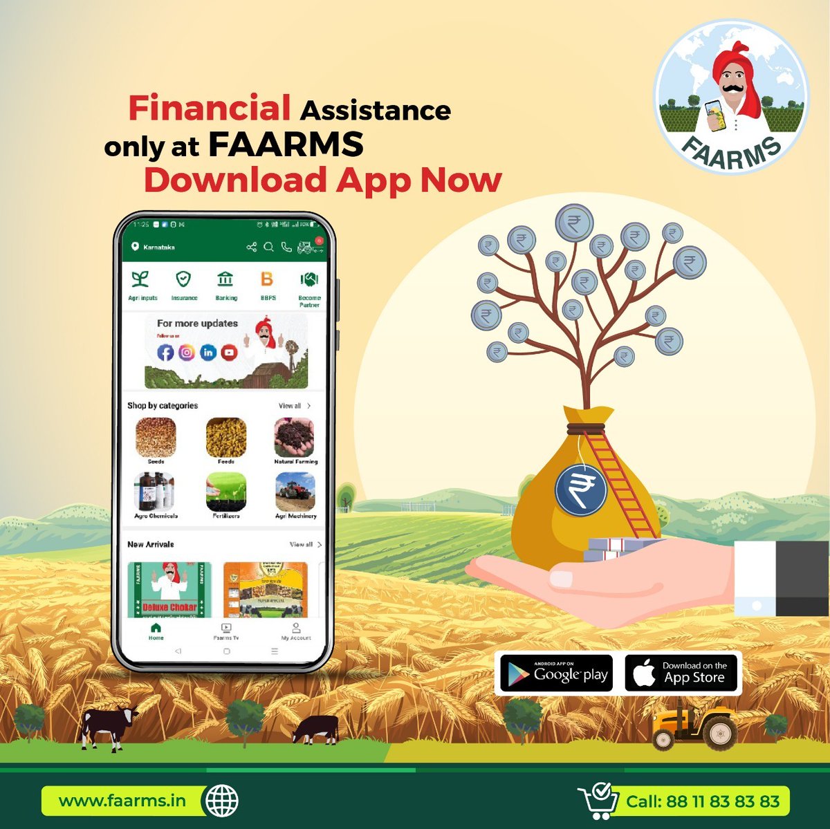 FaarmsIndia's tweet photo. When it comes to any kind of financial assistance for the farmers, FAARMS is always at your service. Apply for bank loans through FAARMS and never face any inconvenience related to finance. Download the FAARMS app or visit our website today.
https://t.co/cAM9BrqfKj
#Faarms https://t.co/SXQUgTSxYR