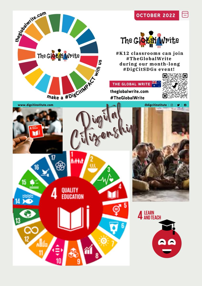 JoyceBronwyn's tweet photo. Watch out for this week's #theglobalwrite theme - Digital Citizenship.
The Global Write is honoured to join my dear friend @mbfxc & her #digcitinstitute as they spend the month of October spreading the word about being a Digital Citizen #digcitimpactACT #digcitSDGs https://t.co/l08k3cFkGV