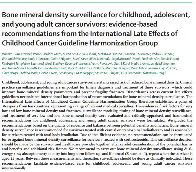 Bone mineral density surveillance for childhood, adolescent, & young adult cancer survivors: evidence-based recommendations from the International Late Effects of Childhood Cancer Guideline Harmonization Group thelancet.com/journals/landi… #BMD #ChildhoodCancer #WorldOsteoporosisDay