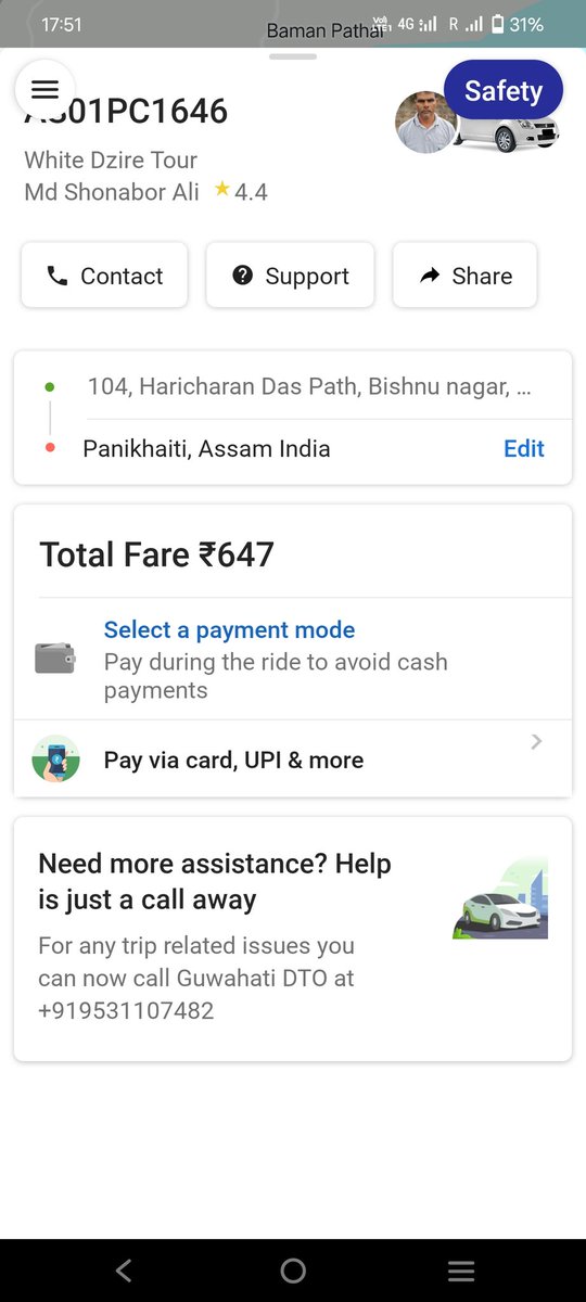 19_badal's tweet image. @Olacabs @dckamrup @OfficeofHBS @CMOfficeAssam @PMOIndia @PTI_News .
Here I'm tweeting right way sitting in the cab, the behaviour is so rude and taking long route so as to consume time, and take high charge. High time to intervene. #stopOla #Olacabsfraud
