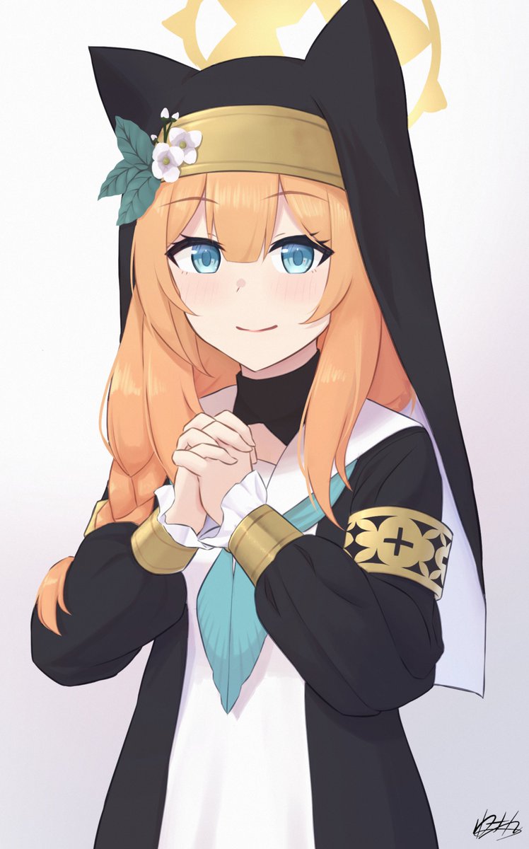 mari (blue archive) 1girl solo animal ear headwear nun halo orange hair blue eyes  illustration images