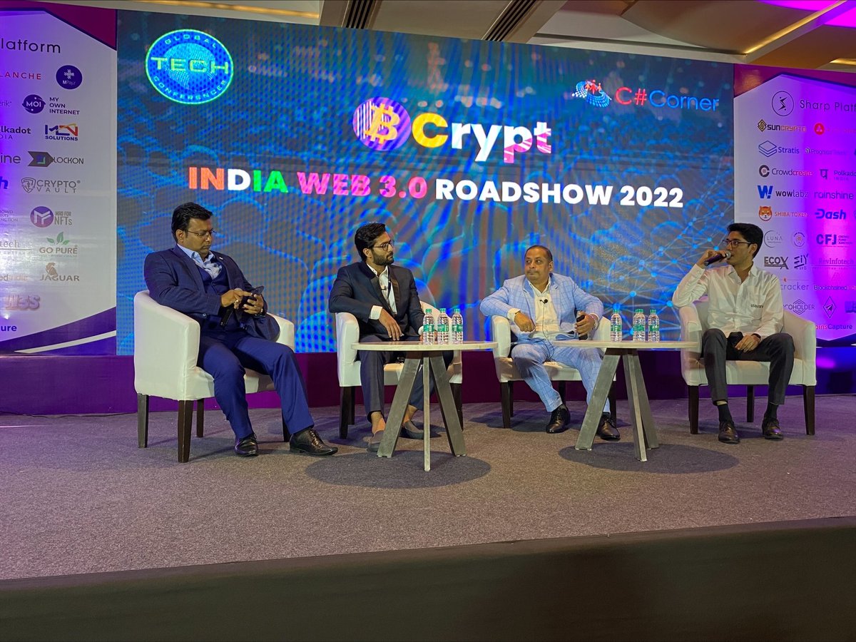 CsharpCorner's tweet photo. A panel discussion is going on at #BCrypt22 India Web 3.0 Roadshow with @lalitbansal81, @navdeepgarg, Ujjwal Bajaj, and Umang Ajmera.

#Bcrypt #BcryptIndia #Web3 #web3community #Web3Conference #SharpPlatform https://t.co/T0BaR8cz2d