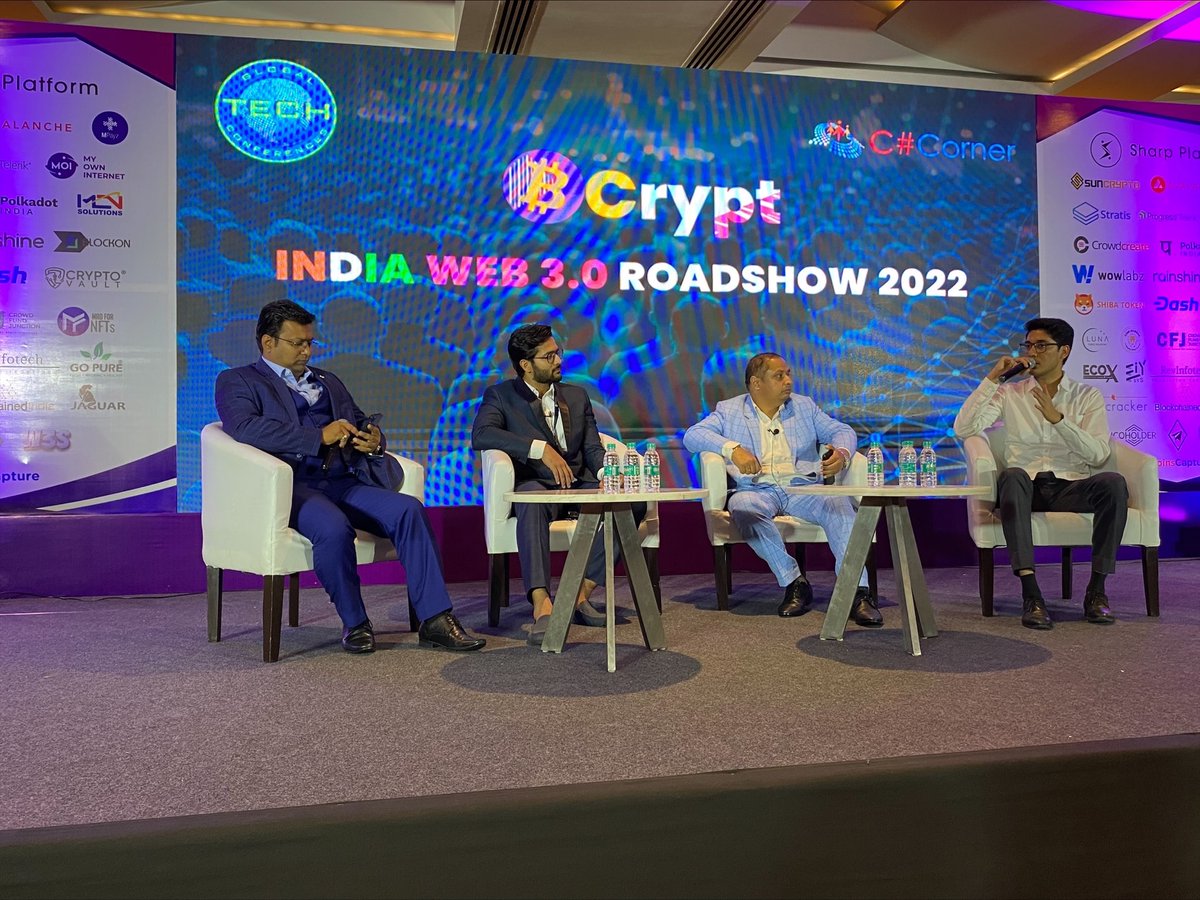 CsharpCorner's tweet photo. A panel discussion is going on at #BCrypt22 India Web 3.0 Roadshow with @lalitbansal81, @navdeepgarg, Ujjwal Bajaj, and Umang Ajmera.

#Bcrypt #BcryptIndia #Web3 #web3community #Web3Conference #SharpPlatform https://t.co/T0BaR8cz2d