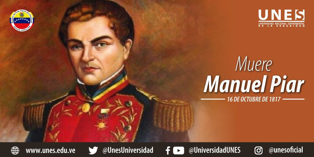 #AlexTeQuieroLibre 🇻🇪
Manuel Carlos María Francisco Piar Gómez (Willemstad, Curazao; 28 de abril de 1774-Angostura del Orinoco, muere el 16 de octubre de 1817) fue un militar venezolano de origen curazoleño, prócer de la Independencia de Venezuela.
<a href="/lacamer/">GRAL LARRY CARRERA</a> 
@DttoUnes1