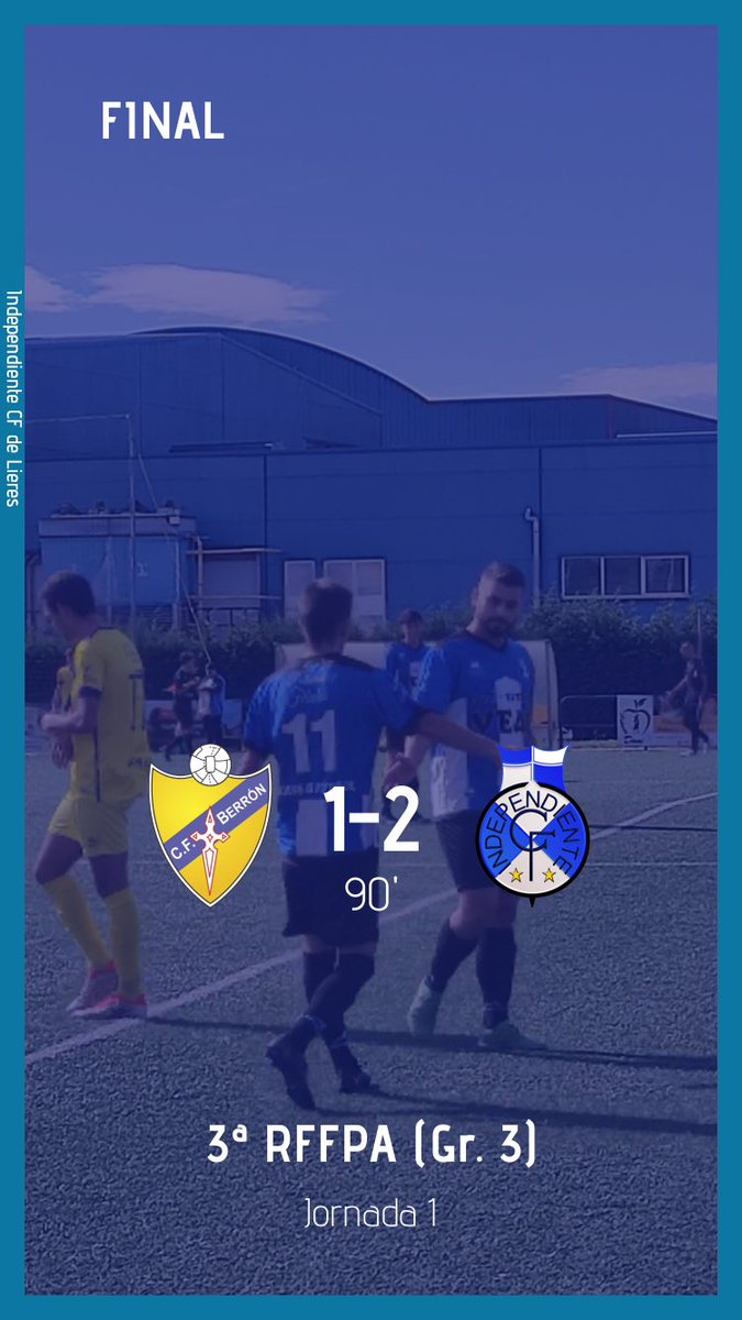 Comenzamos la temporada con una victoria en un campo complicado como el del Berrón.

Berrón CF "B" 1-2 Independiente CF

⚽️ Chule (63') 
⚽️ Borja (84')

#vamosLieres #fútbol #3RFFPA #Asturias #Lieres
