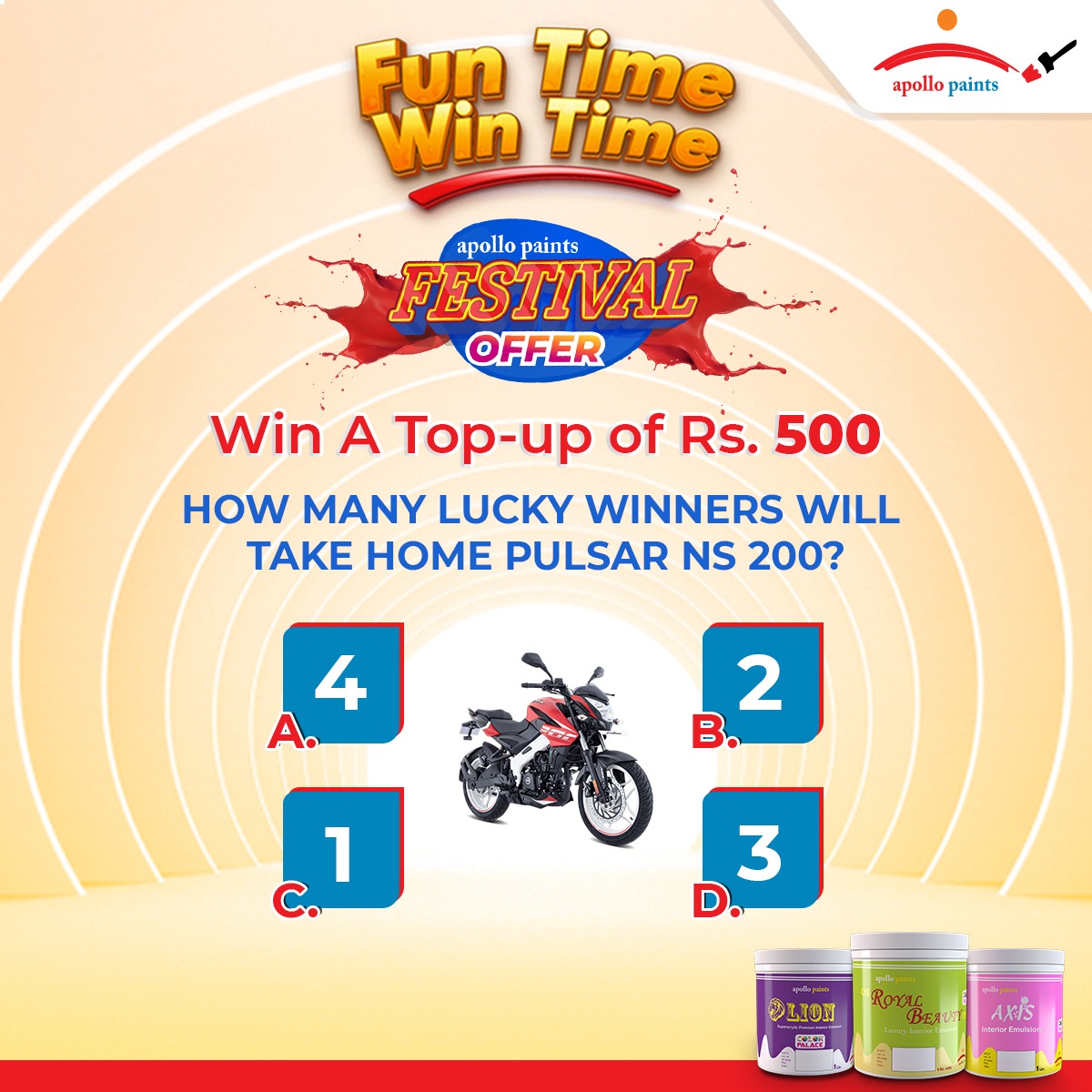 ApolloPaintsNP's tweet photo. How many lucky winners will take home Pulsar NS 200?🧐

Here’s how to enter:
Step 1: Solve the given puzzle
Step 2: Like &amp; follow us on Instagram
Step 3: Comment your answer
Note: The result will be published on 21st October 2022
.
.
.
.
#ApolloPaint #ApolloFunTime #FunTimeSunday https://t.co/Ei2Vge3Lfs